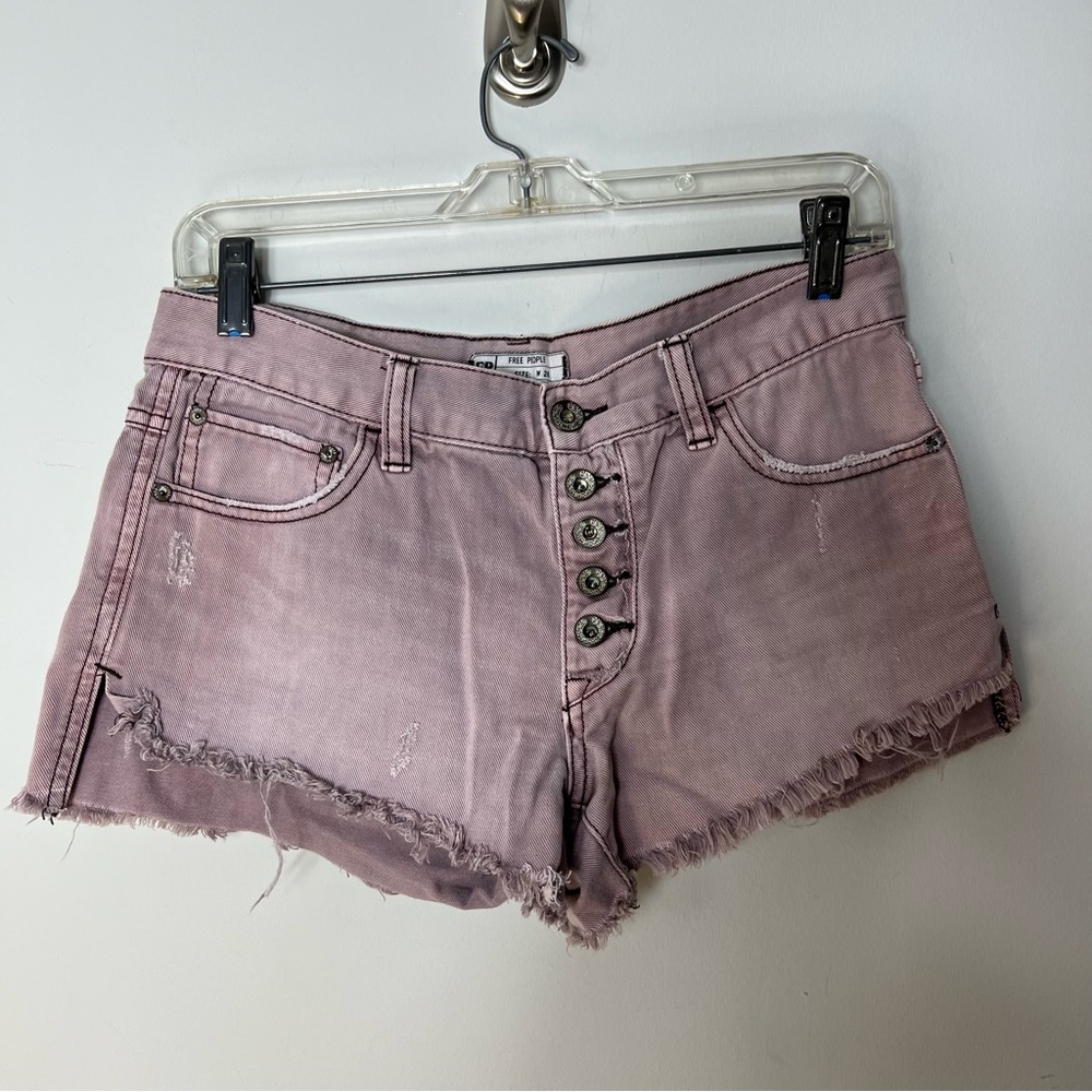 Free People Mauve Pink Distressed Button-Front Denim Shorts